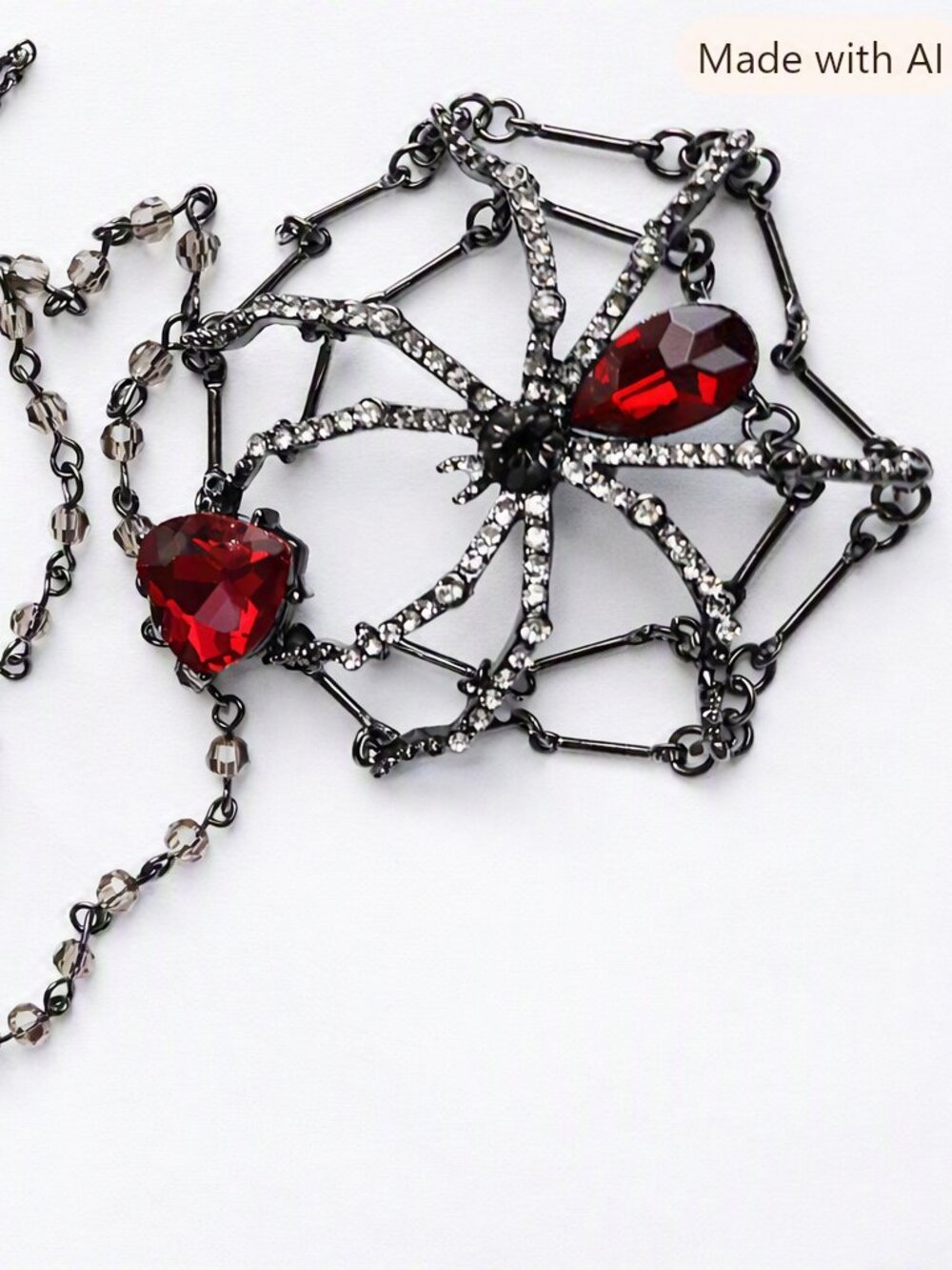 Betsey Johnson Long Gothic Spider Web Necklace – Red Gemstone Statement Piece
